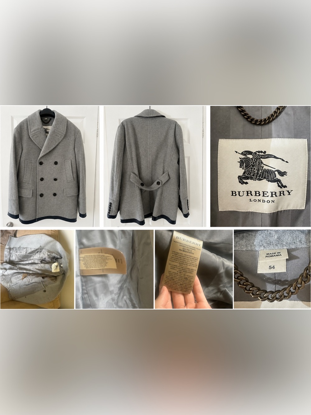 Burberry Gray Double-Breasted Wool Peacoat
